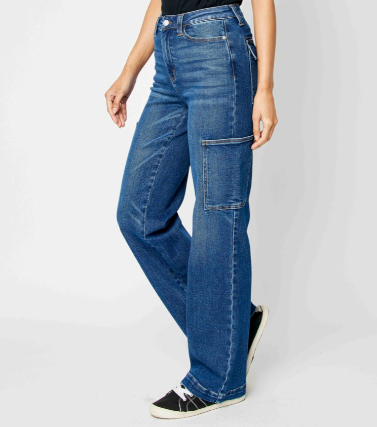 JUDY BLUE HIGH WAIST CARGO WIDE LEG JEANS