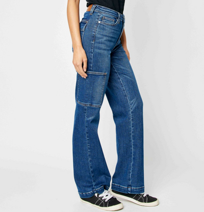 JUDY BLUE HIGH WAIST CARGO WIDE LEG JEANS