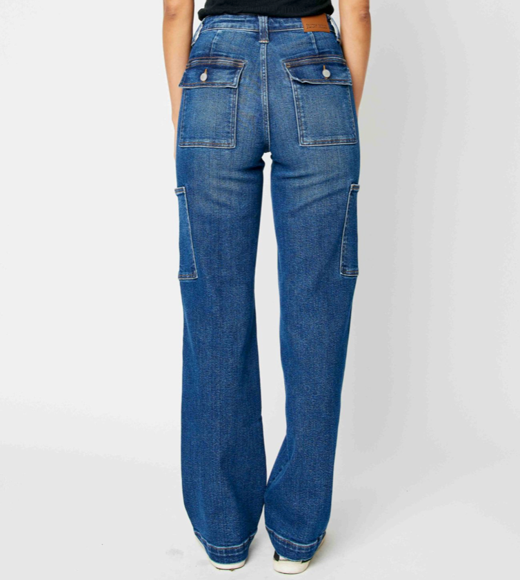 JUDY BLUE HIGH WAIST CARGO WIDE LEG JEANS