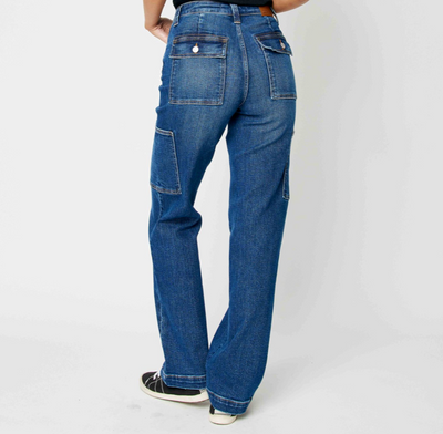 JUDY BLUE HIGH WAIST CARGO WIDE LEG JEANS