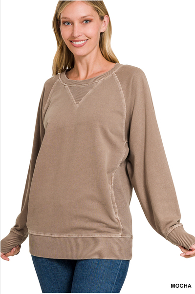 Curvy Pigment Dyed French Terry Pullover (2 Colors)