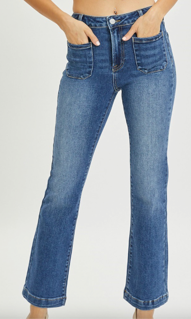 Risen High Rise Patch Pocket Straight Jeans