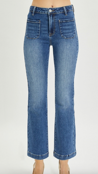 Risen High Rise Patch Pocket Straight Jeans