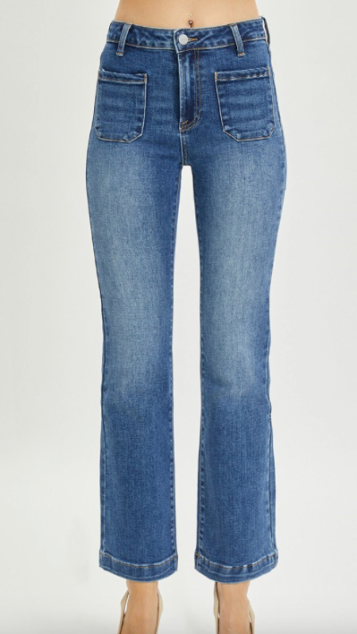 Risen High Rise Patch Pocket Straight Jeans