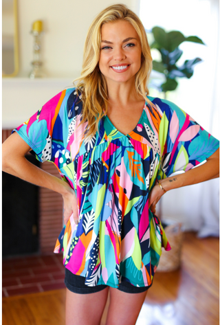 AQUA/FUCHSIA/NAVY PRINT TOP Final Sale