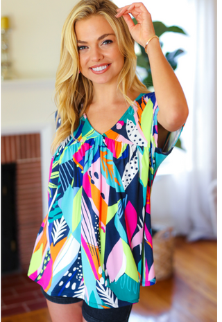 AQUA/FUCHSIA/NAVY PRINT TOP Final Sale