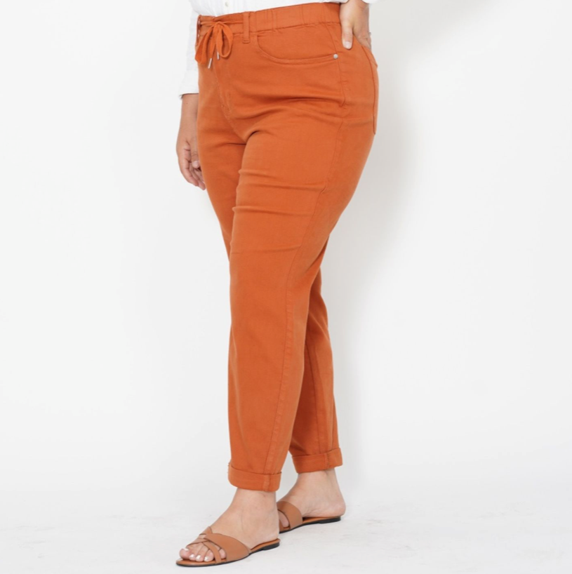 Judy Blue High Waisted Orange Garment Dyed Double Cuff Jogger Jean