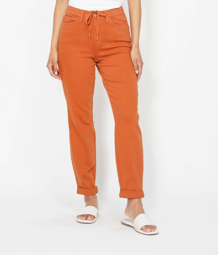 Judy Blue High Waisted Orange Garment Dyed Double Cuff Jogger Jean