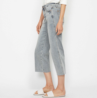 Judy Blue MidRise Tummy Control Raw Hem Crop Wide Denim