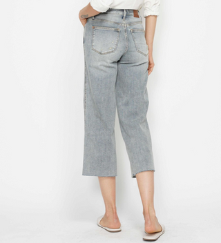 Judy Blue MidRise Tummy Control Raw Hem Crop Wide Denim