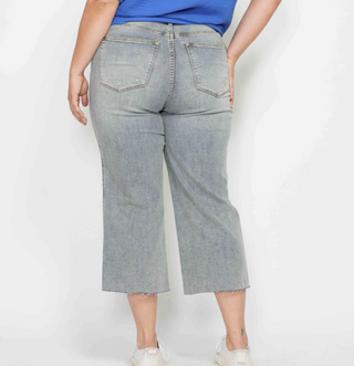Judy Blue MidRise Tummy Control Raw Hem Crop Wide Denim