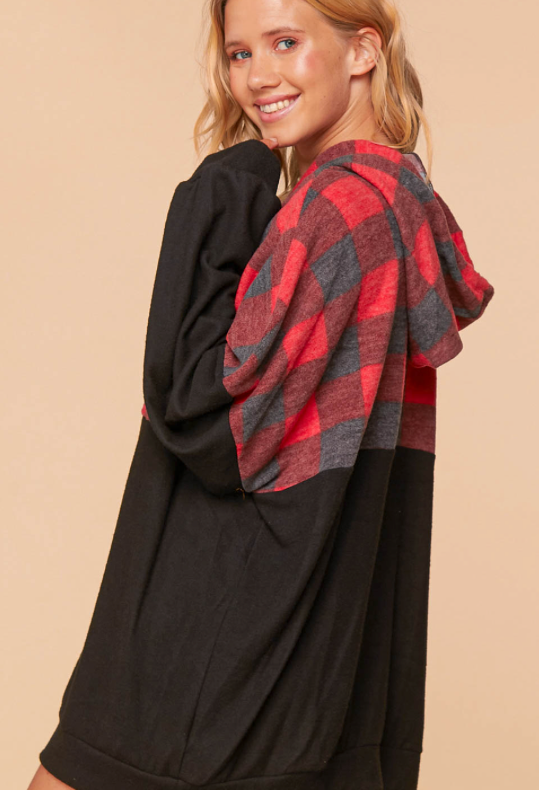 Cashmere Feel Brushed Plaid Long Sleeve Hoodie