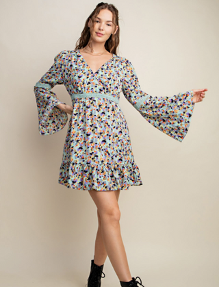 Sage Bell Sleeve Mini Dress Final Sale