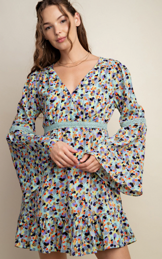 Sage Bell Sleeve Mini Dress Final Sale