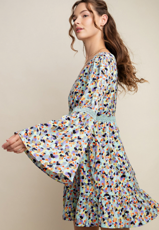 Sage Bell Sleeve Mini Dress Final Sale