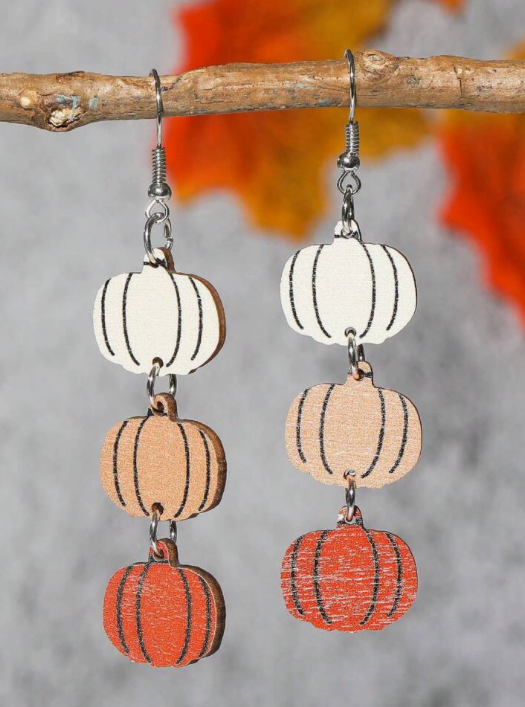 Wooden Pumpkin Layered Earrings