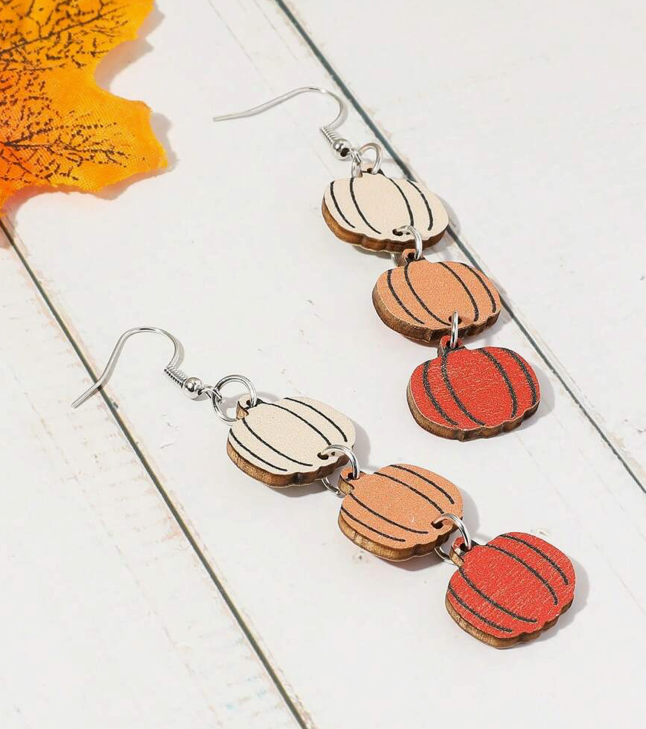 Wooden Pumpkin Layered Earrings