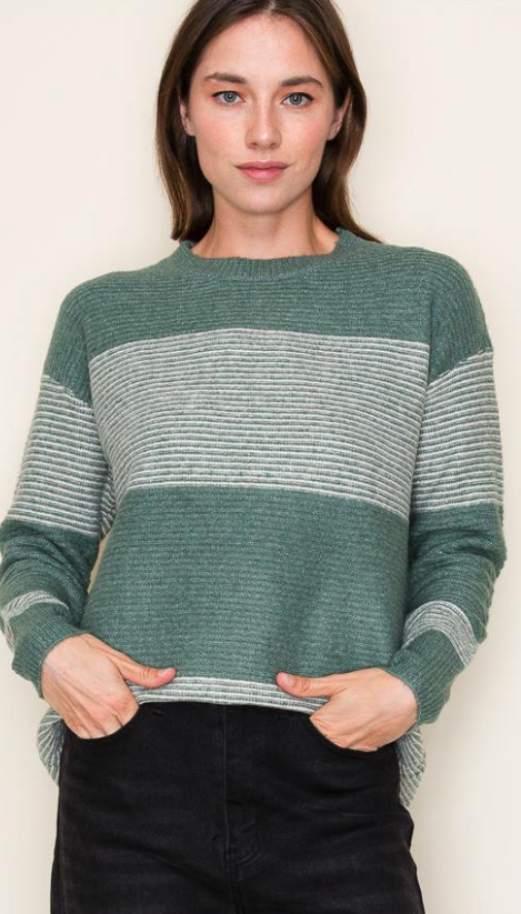 Kale Ribbed Color Block Sweater