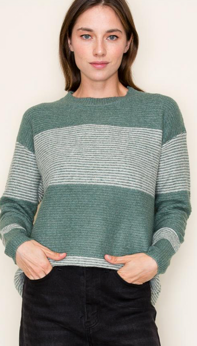 Kale Ribbed Color Block Sweater