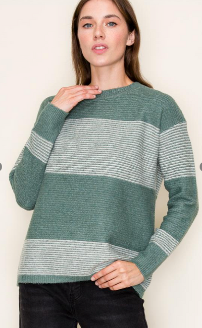 Kale Ribbed Color Block Sweater