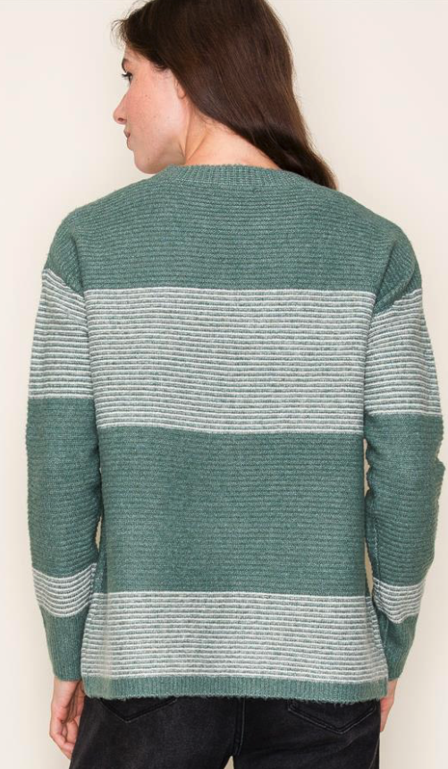 Kale Ribbed Color Block Sweater