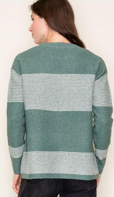 Kale Ribbed Color Block Sweater