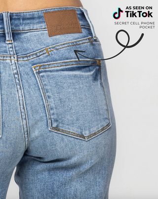 Judy Blue Mid Rise Yoke Cell Phone Pocket Dad Jean