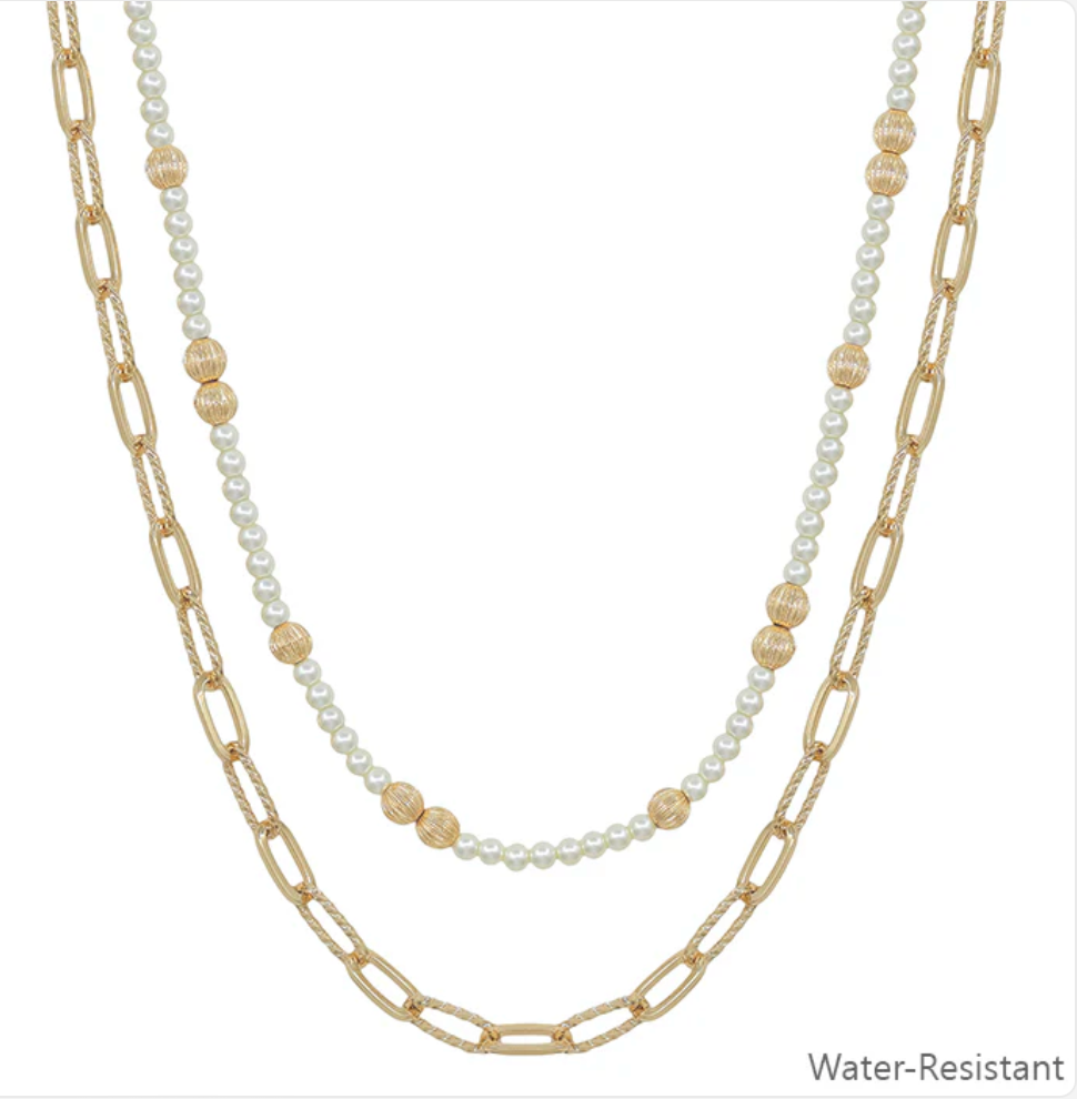 Water Resistant Double Layered Pearl Beaded Chain