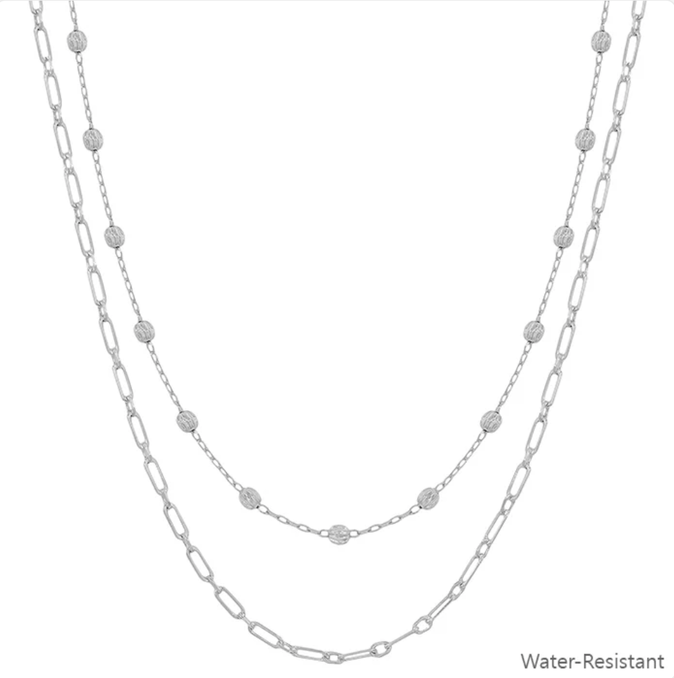 Water Resistant Gold or Silver Double Layered Beaded Necklace (2 Options)