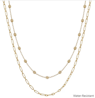 Water Resistant Gold or Silver Double Layered Beaded Necklace (2 Options)
