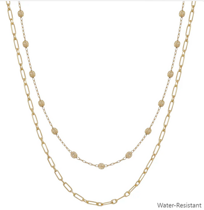 Water Resistant Gold or Silver Double Layered Beaded Necklace (2 Options)