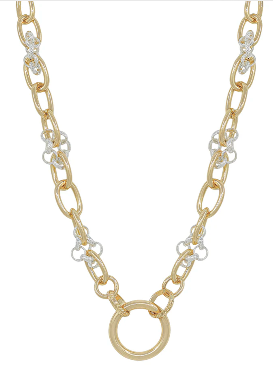 Gold Chain Necklace with Silver Knotted & Open Circle