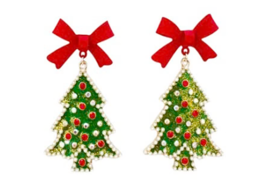 Christmas Tree Earrings with Rhinestone and Bow (2 Colors)