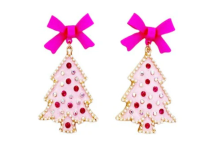 Christmas Tree Earrings with Rhinestone and Bow (2 Colors)