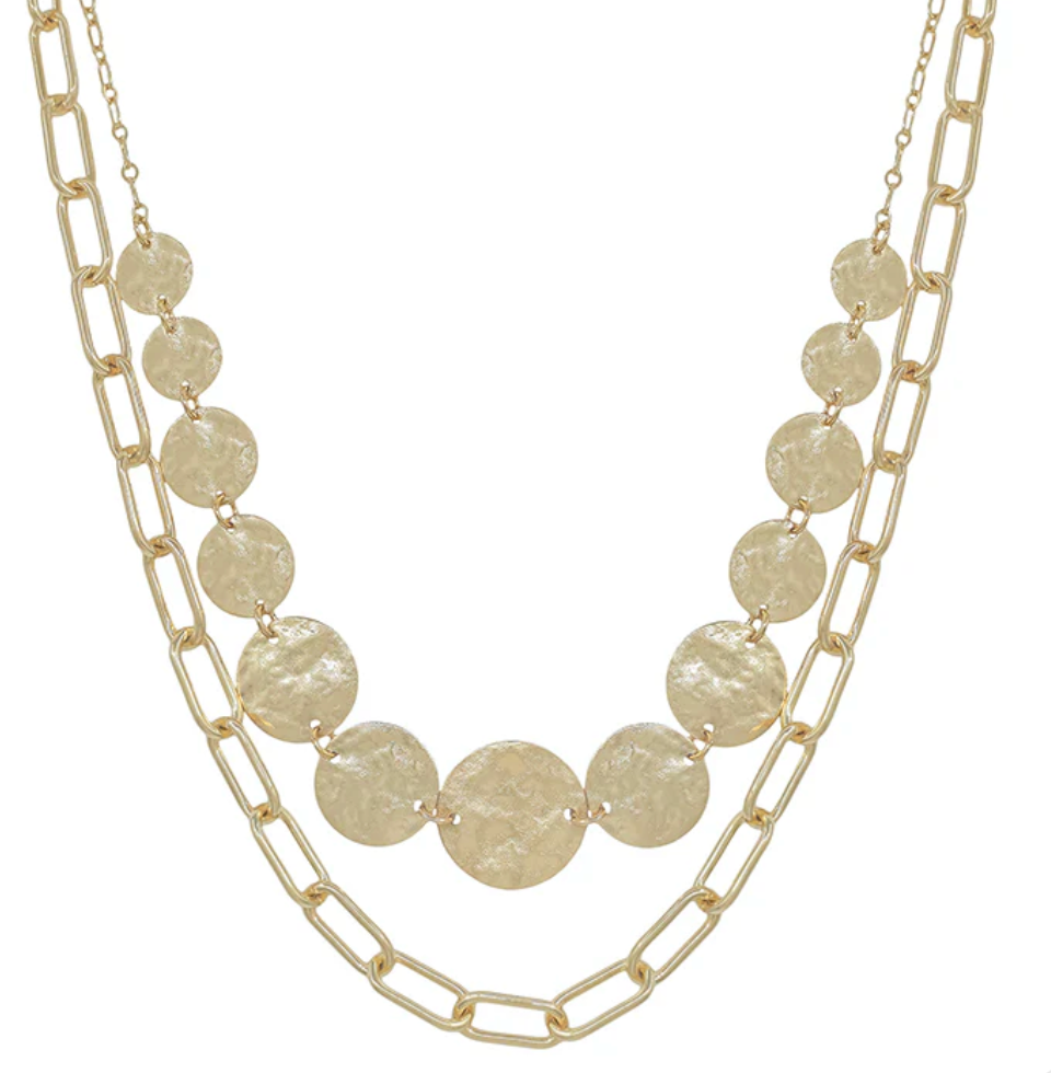 Two layered Hammer Gold Circle Chain Necklace