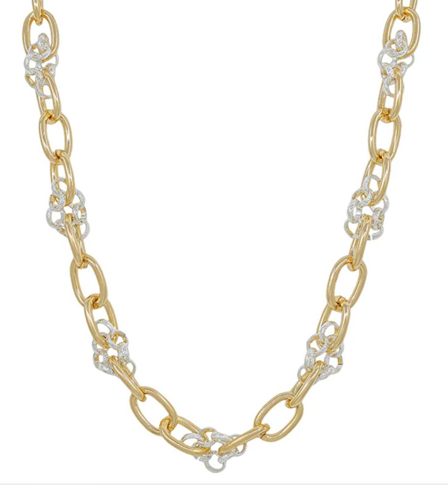 Gold Link Chain Necklace with Silver Knotted Accents