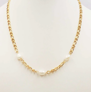 Stainless Steel Gold Chain Necklace with Freshwater Pearl