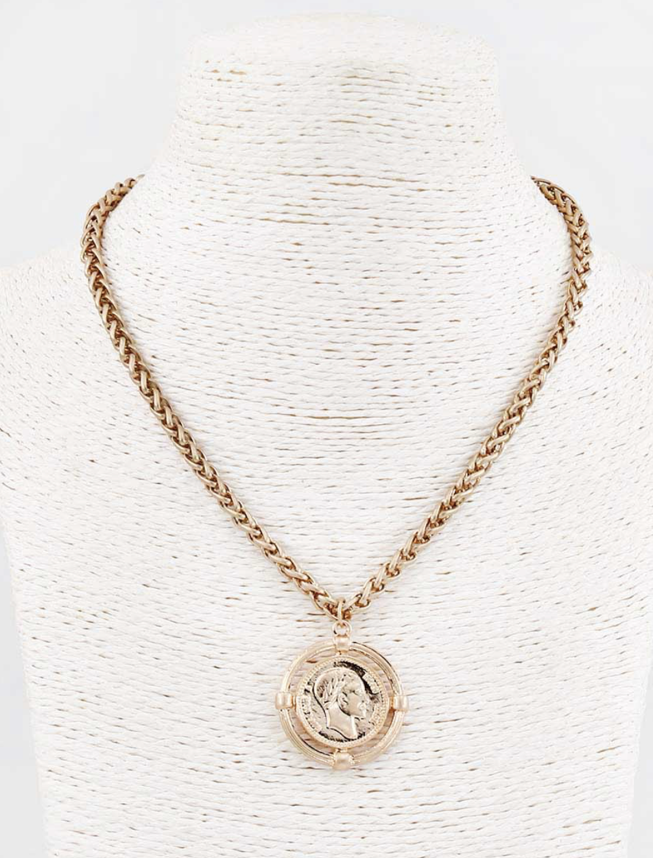 Gold Chain with Worn Gold Coin Charm