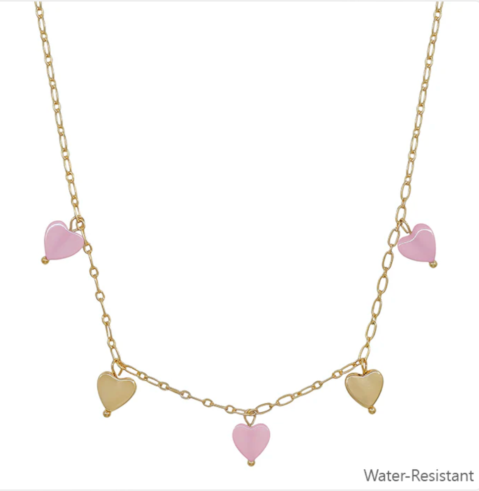 Water Resistant Gold And Colored Heart Charm Necklace (2 Colors)