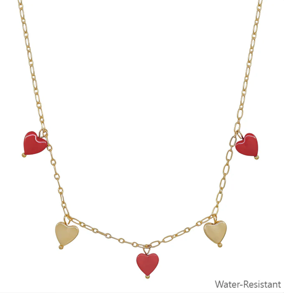 Water Resistant Gold And Colored Heart Charm Necklace (2 Colors)