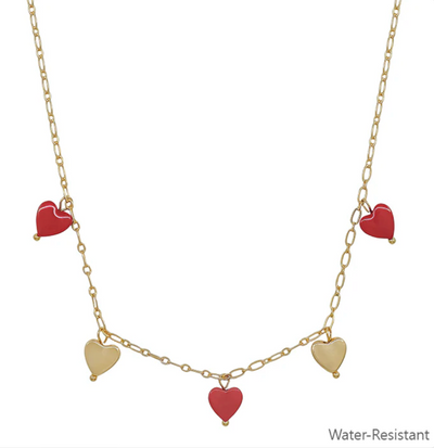 Water Resistant Gold And Colored Heart Charm Necklace (2 Colors)