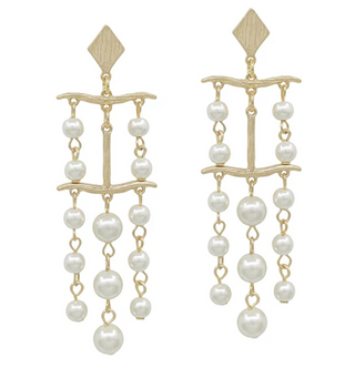 Pearl Triple Drop Gold Earrings