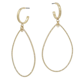 Huggie Hoop Earrings with Open Teardrop (Gold or Silver)