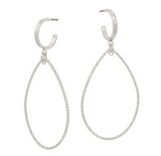 Huggie Hoop Earrings with Open Teardrop (Gold or Silver)