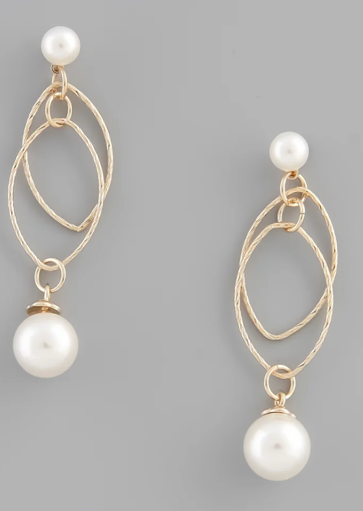 Gold Layered Pearl Stud Earrings with Drop