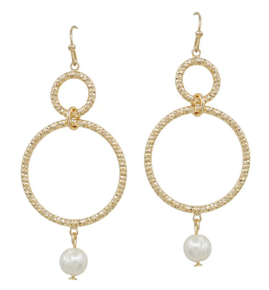 Gold Double Hoop Earrings with Freshwater Pearl