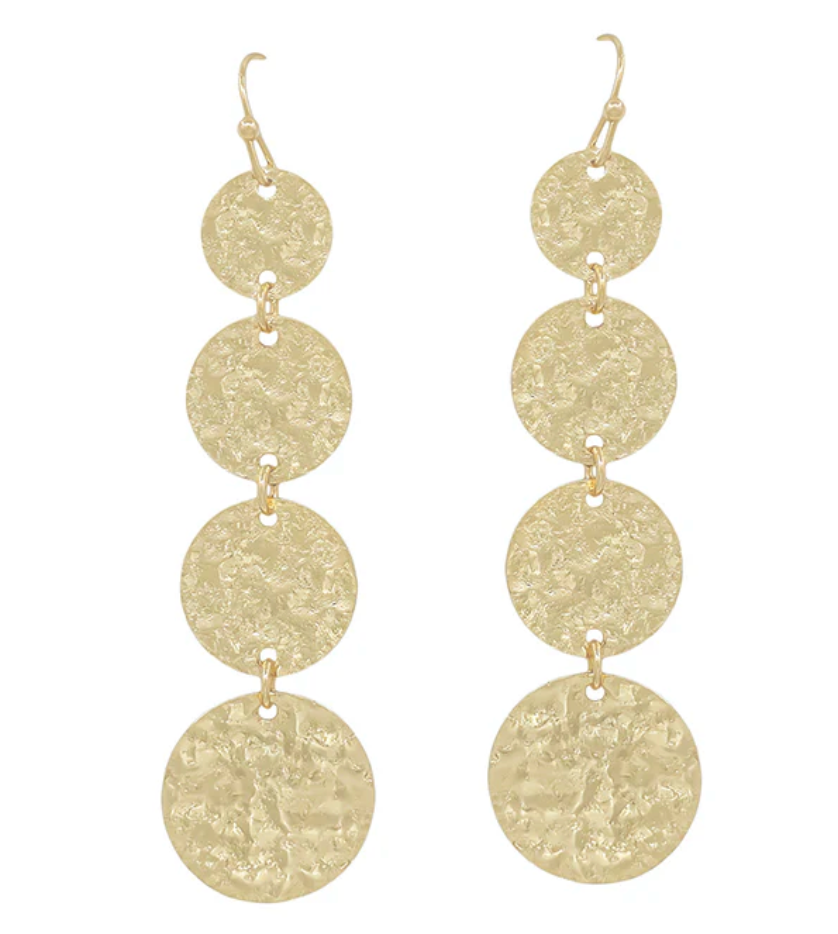 Gold Hammered Round Drop Earrings