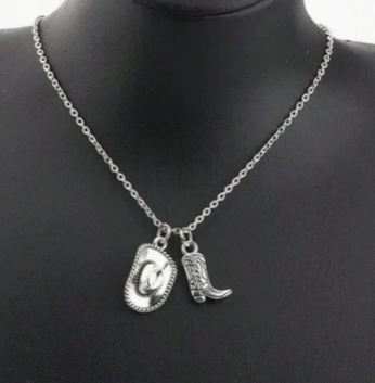 Antique Silver Hat and Boot Charm Necklace