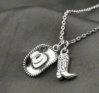 Antique Silver Hat and Boot Charm Necklace