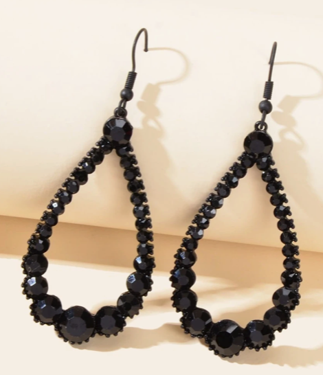 Black Rhinestone Water Drop Earrings